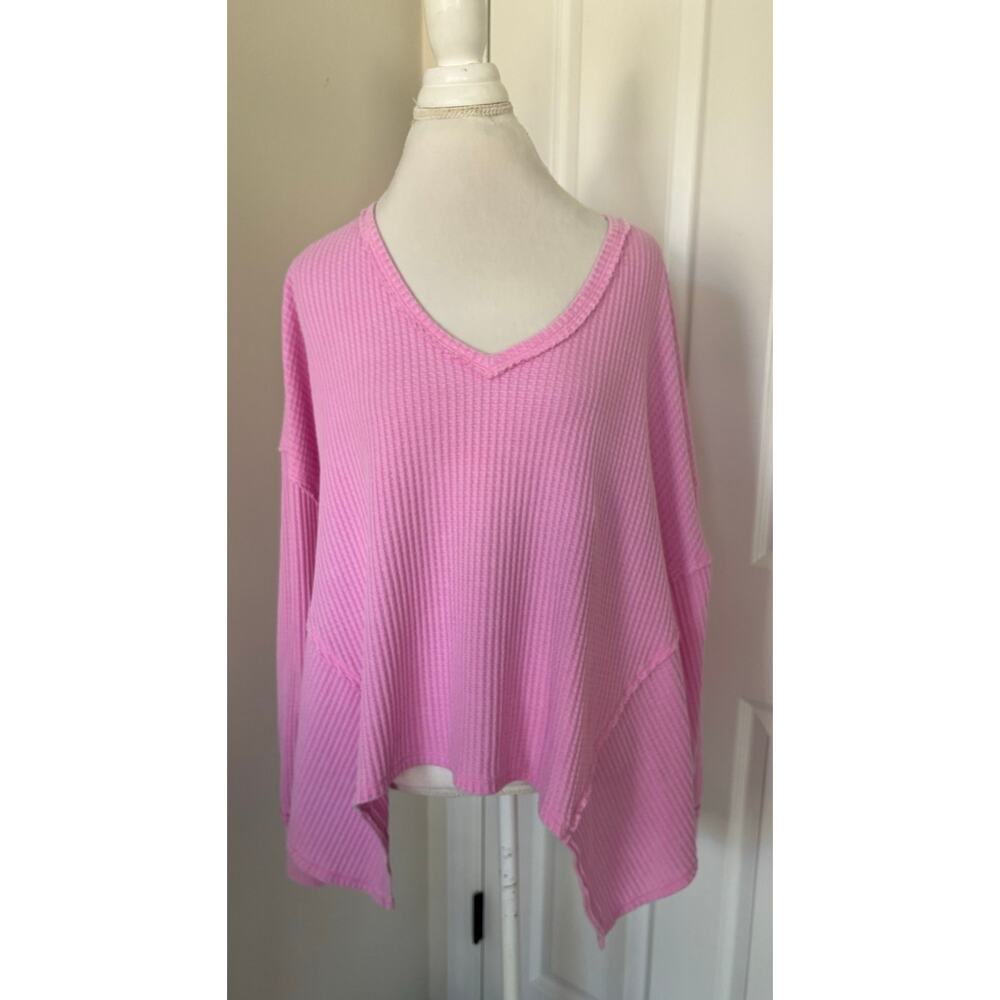 Free People "We The Free" Coraline Thermal Medium Pink Shirt - Picture 2 of 7